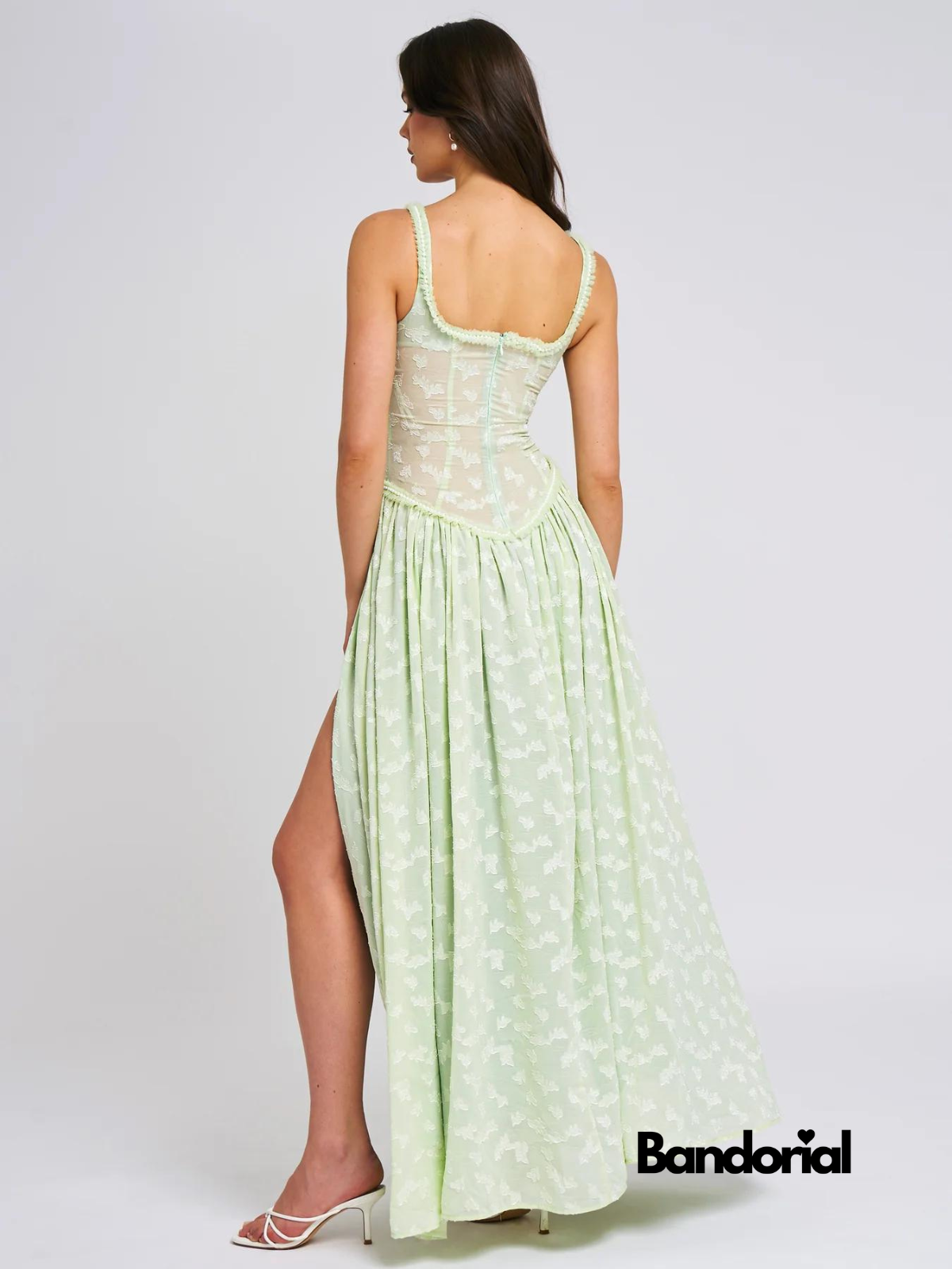 Elegant green fall wedding guest dress, perfect for autumn celebrations, Back