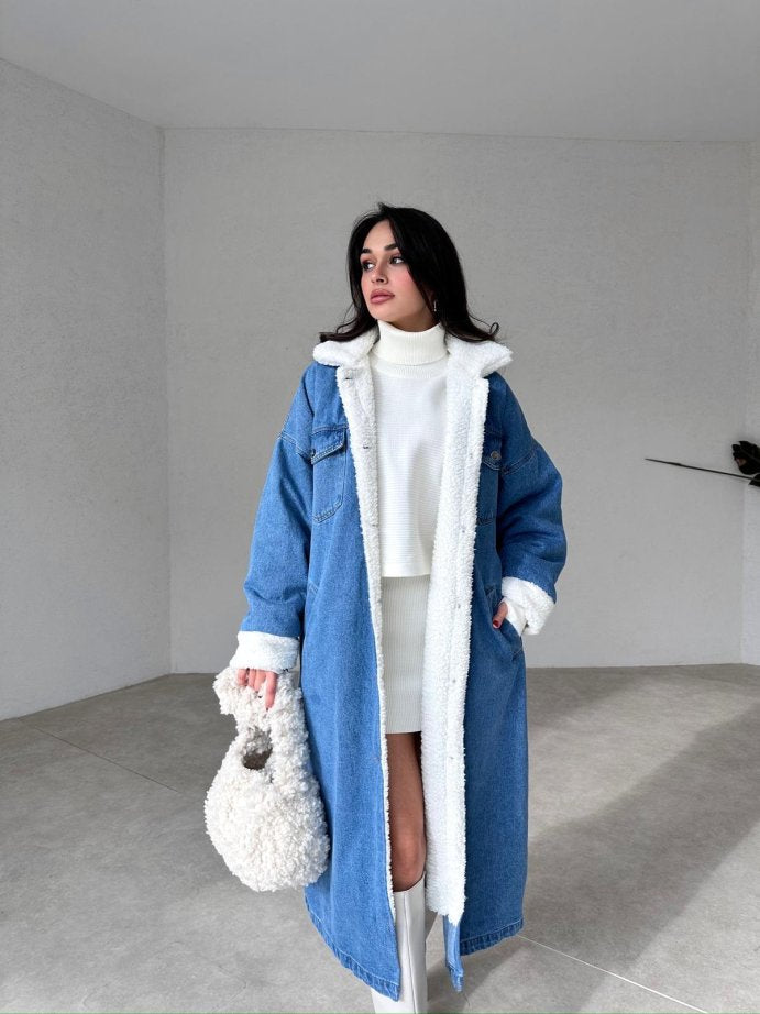 STACY | DENIM PLUSH COAT